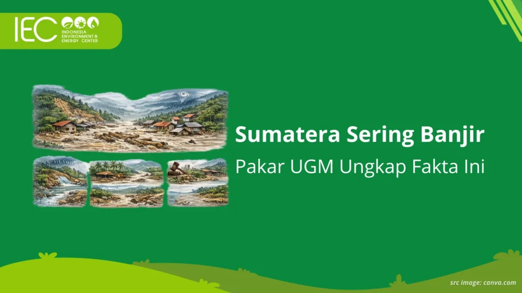 Ilustrasi banjir bandang di Sumatera 2025 dan analisis pakar mengenai kerusakan ekologis lahan hutan.