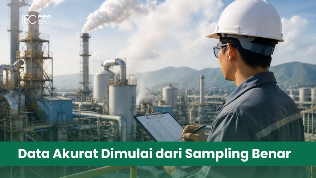 Petugas melakukan teknik sampling lingkungan untuk data uji akurat