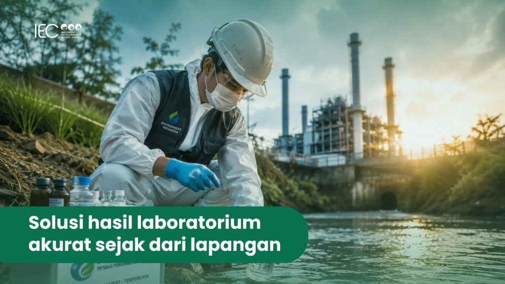 petugas melakukan pengambilan sampel air limbah industri